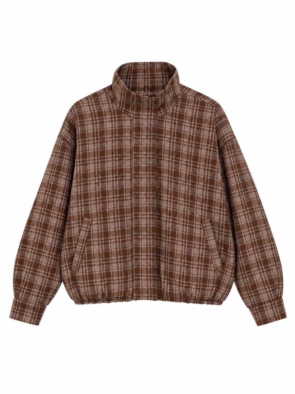 ASTR The Label Cooper Brown Plaid Funnel Neck Bomber Jacket Small S